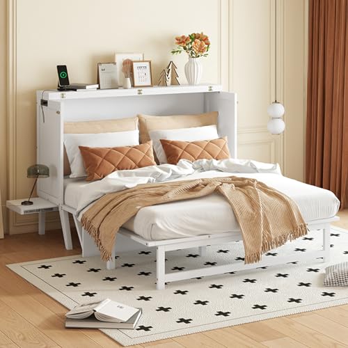 Queen Murphy Bed with Desk and Removable Shelves, USB Port, White H566492