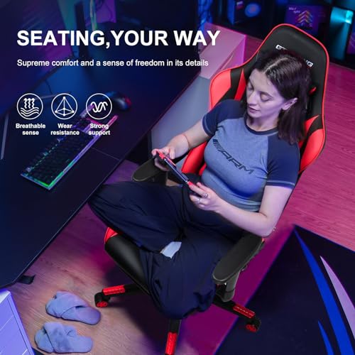 GTRACING Gaming Chair with Footrest, Ergonomic Reclining, Blue C551