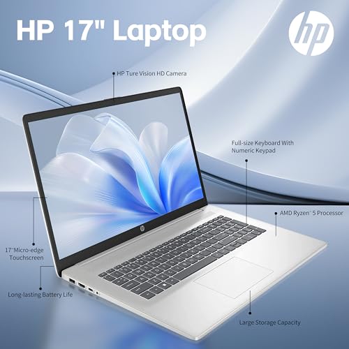 HP 17.3 inch Laptop, AMD Ryzen 5, 32GB RAM, 1TB SSD, Touchscreen, Silver (Renewed) Y6218