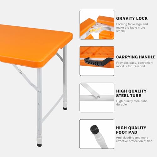 Portable Plastic Folding Table 4ft Heavy Duty Indoor Outdoor Y145657