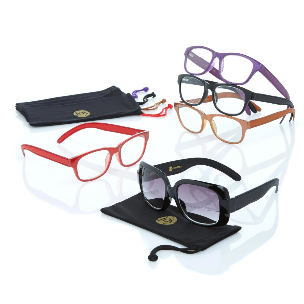 JOY MANGANO 10 PC Shades Readers with LEATHER Wrapped arms AND SUNGLASSES 1.5M