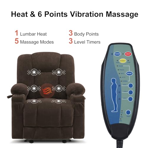 MCombo Zero Gravity Power Recliner Chair with Heat and Vibration Massage, USB & Type C Ports, Cup Holders, Fabric 8015 (Brown) Z599462