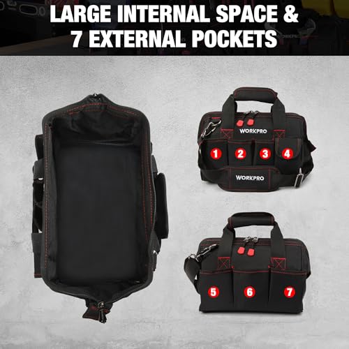 WORKPRO 16-inch Wide Mouth Tool Storage Bag with Waterproof Rubber Base L2617