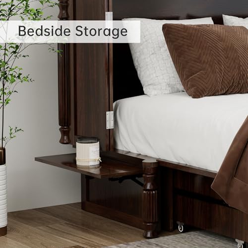 Solid Wood Murphy Bed Cabinet Full with USB Charging Ports and Storage Drawer, Ebony D190415