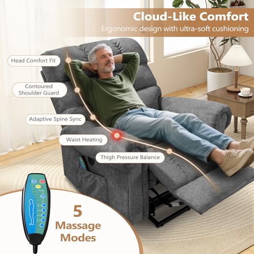 ANJ Large Power Lift Recliner Chair with Massage and Heat for Elderly, Camel Z8802
