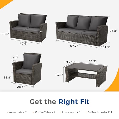Wisteria Lane 4 Piece Outdoor Patio Furniture Set, Gray Rattan Sofa with Cushion P41861