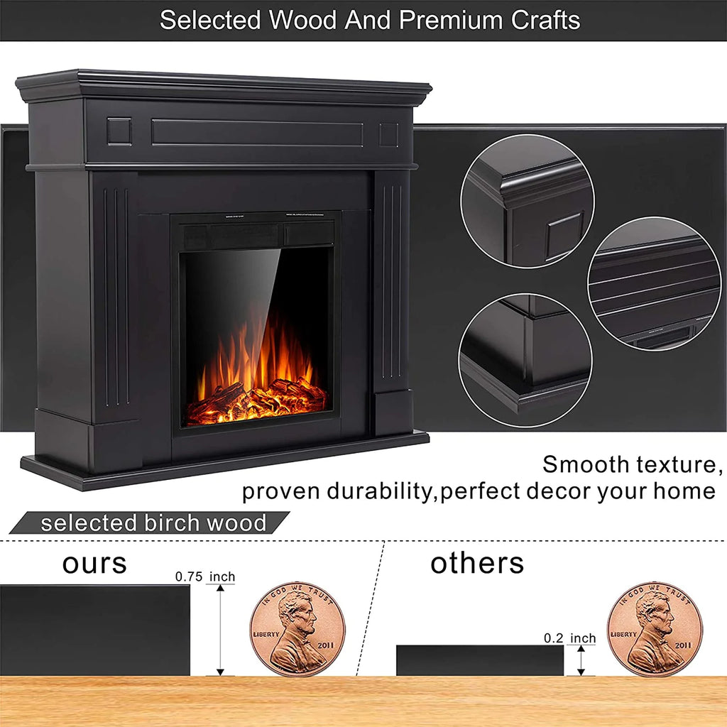 KISSAIR Electric Fireplace Mantel Package with TV Stand, Remote Control, Black F349165