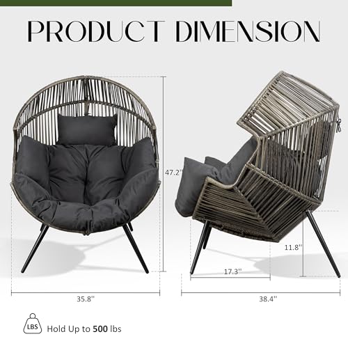 JAMFLY Egg Chair Wicker Outdoor Patio Lounger with Cushion, Beige O9160