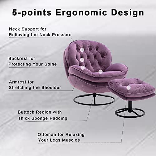 Baysitone Velvet Swivel Accent Chair with Ottoman Set, Modern Lounge Chair, Fruit Green Q36819