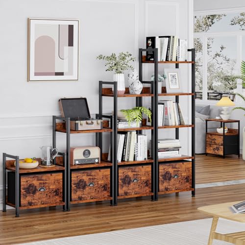 Furologee 5 Tier Bookshelf with Drawer, Industrial Tall Narrow Bookcase, Black T883828