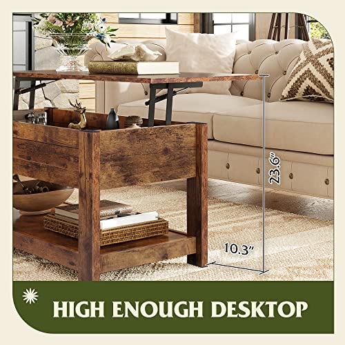 WLIVE Lift Top Coffee Table with Storage Shelf, Rustic Brown Z11463