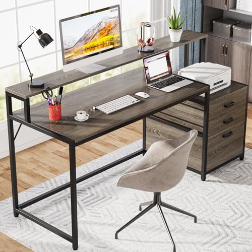 Tribesigns 63 Inch Computer Desk with File Drawer Cabinet, Monitor Stand R256671