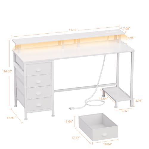 Furologee 47" Computer Gaming Desk with Monitor Stand, 4 Fabric Drawers & Power Outlets, Rustic Brown U645888