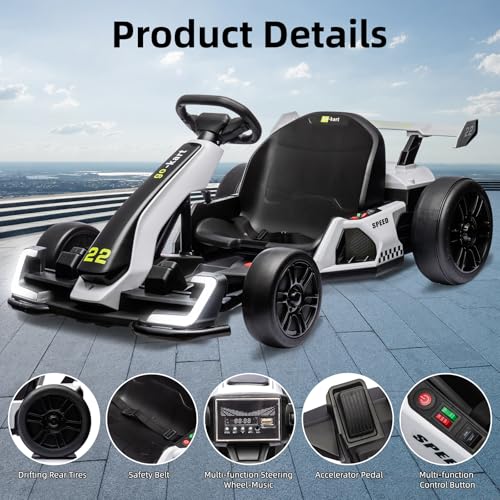 24V Kids Go Kart 300W Electric Drift Kart Car with Adjustable Seat, White X99654