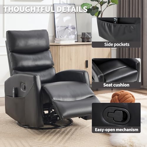 Massage Chair Recliner with Heat, Swivel Rocking, High Back Fabric Black V2333