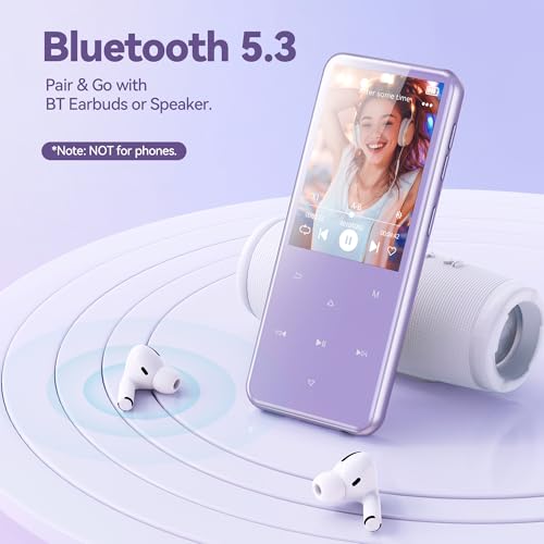 AGPTEK 64GB MP3 Player with Bluetooth, 2.4" Touch Buttons, FM Radio, Purple L983