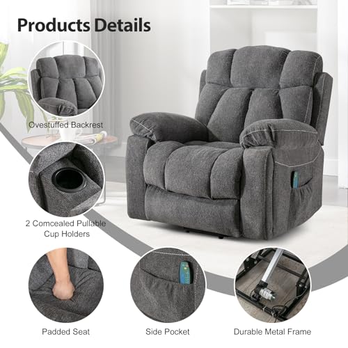 Phoenix Home Large Power Lift Recliner Chair with Massage and Heat, Dark Gray K310