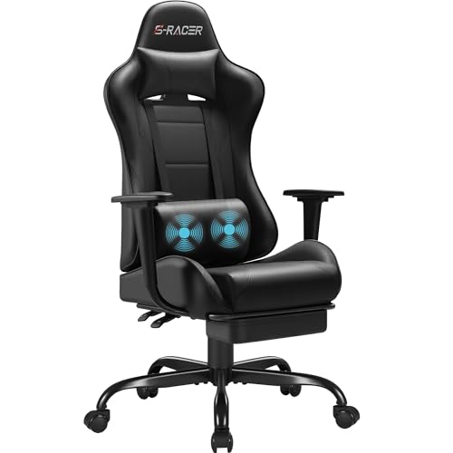 Homall Gaming Chair with Footrest and Massage Lumbar Support, Black T748