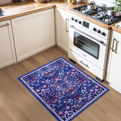8x10 Floral Washable Area Rug for Living Room, Vintage Soft Non-Slip Carpet Z978379