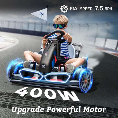 FORESEE 36V BMW Licensed Kids Electric Go Kart, Battery Powered Ride On Toy with Adjustable Seat, Black F2952
