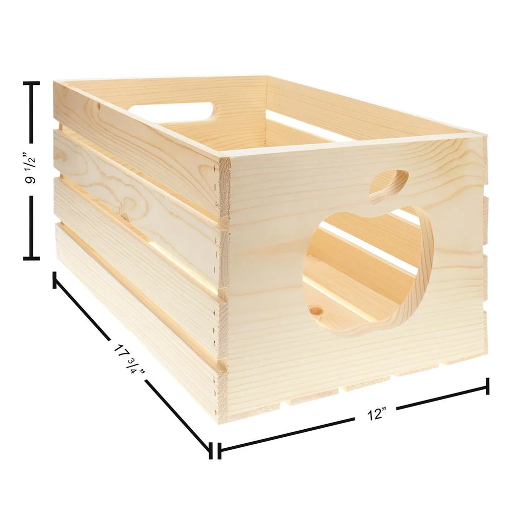 Leisure Arts Good Wood Wooden Crate with Apple Cutout, Unfinished Pine, 17.75" x 12" x 9.5" C122