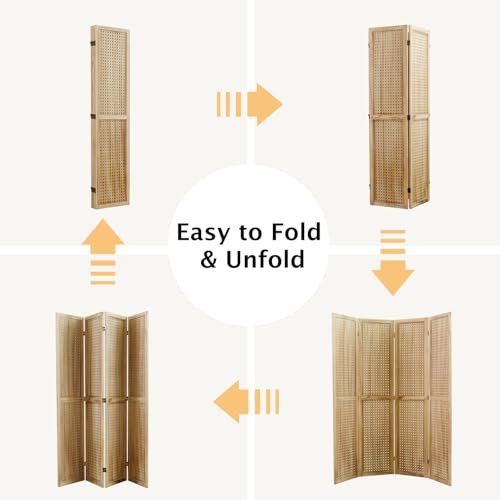Pegboard Display 5.6Ft Wooden Room Divider Folding Privacy Screen Freestanding Wall Organizer, 4 Panels, Natural C603