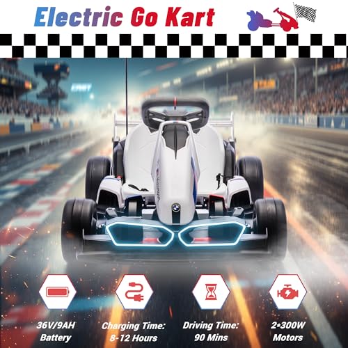 BMW Licensed 24V Electric Drift Go Kart for Kids Ages 6-12, White S1857
