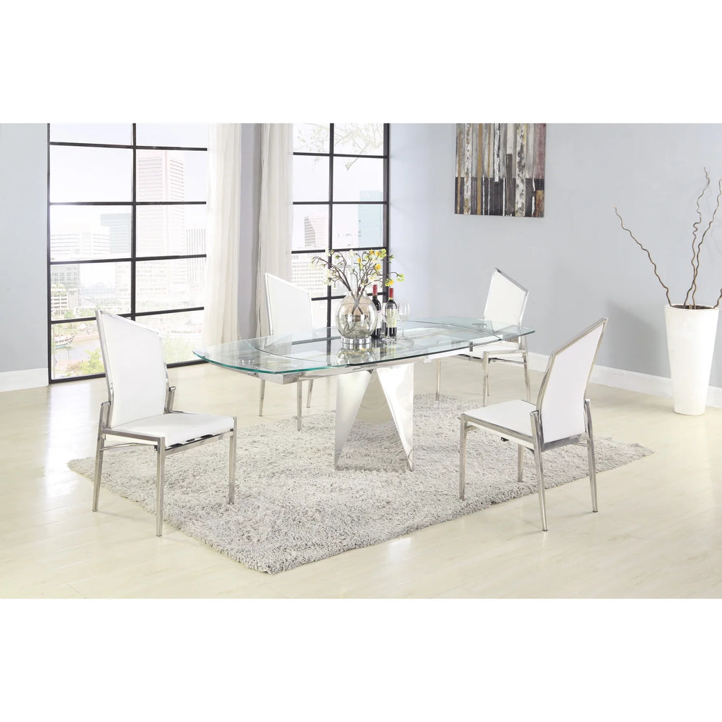 Milan Ariela 59" Steel and Glass Motion-Extendable Dining Table in Clear/Brass