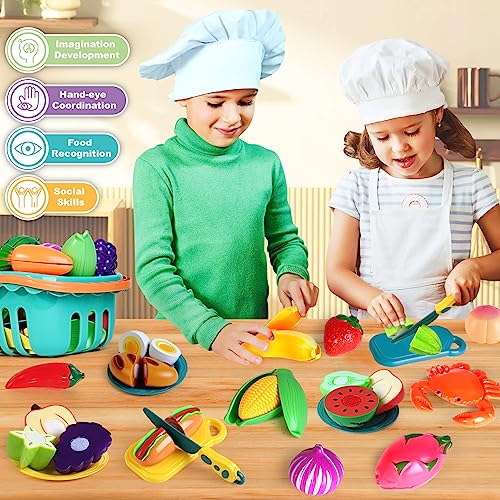 Play Food Set for Kids Kitchen, Pretend Toy with 2 Baskets J150
