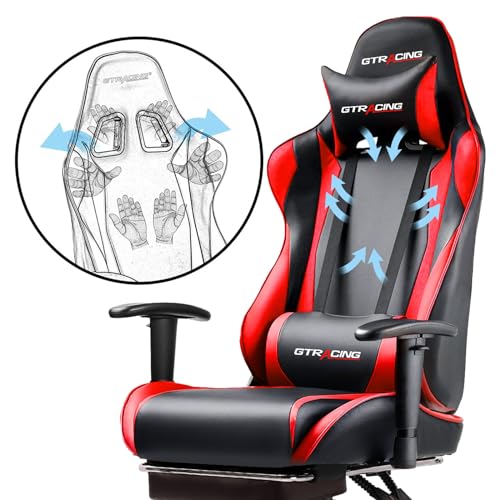 GTRACING Gaming Chair with Footrest, Ergonomic Reclining, Blue C551