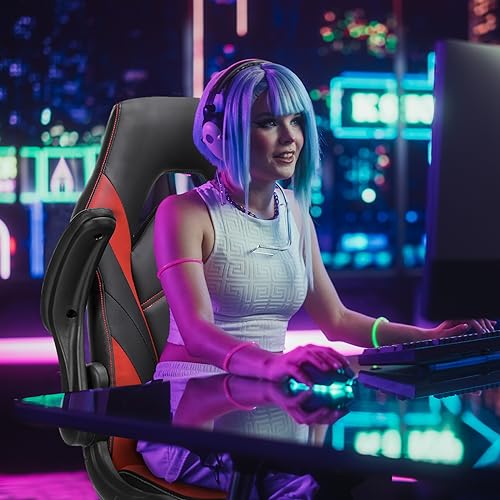 Sweetcrispy Ergonomic Gaming Desk Chair with Flip-up Armrest, Black Blue C253