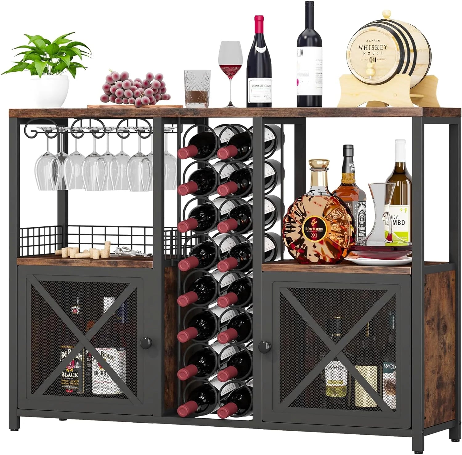 Mini Bars for Home, Wooded Coffee Bar Cabinet, Modern Liquor Cabinet for Liquor and Glasses, Farmhouse Buffet Wine Bar Cabinet with Storage Sideboard for Home Kitchen Dining Room