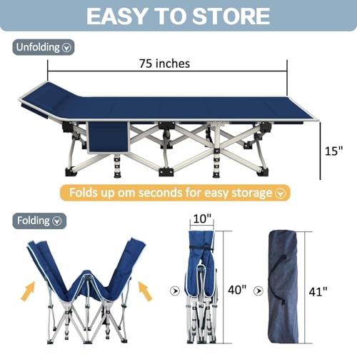 Camping Cot with Thick Pad, Folding Bed, Heavy Duty with Carry Bag I101