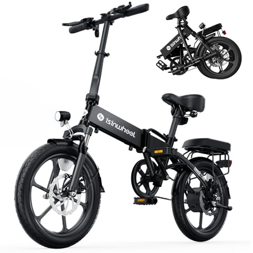isinwheel U1 Electric Bike, 500W Motor, 20 mph, Folding Ebike, 14"/16"/20" Adults Electric Bicycles, 280.8Wh Battery, 25 Miles PAS Range, Black, Disc Brake, Aluminum Alloy Wheels
