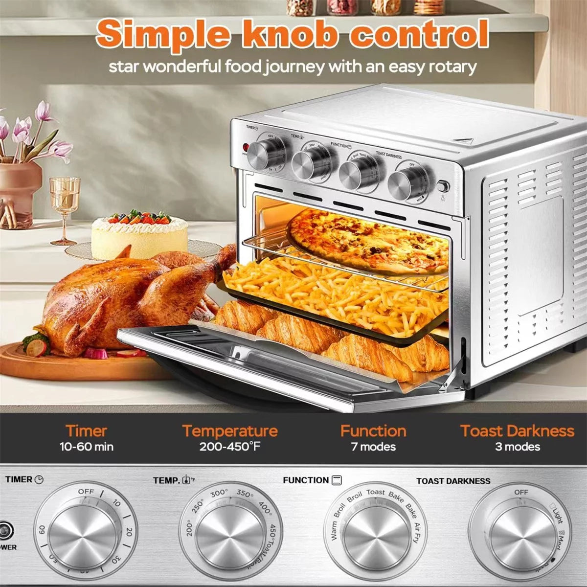 Geek Chef 26 Quart Air Fryer Oven Toaster, Silver E6545