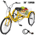 SKYSHALO Adult Tricycle 26in Adjustable Trike 7 Speed 3-Wheels Cruise Bike with Bell, Rear Brake System Cruiser Bicycles Large Size Basket for Shopping