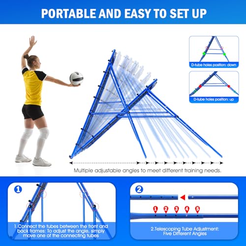 Volleyball Rebounder Net, Adjustable Pitchback Trainer for Backyard F7857