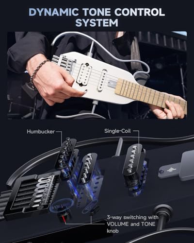 Donner HUSH-X Electric Guitar Kit - Featherlight Travel Guitar, Mahogany Solid Body, Metallic White A941