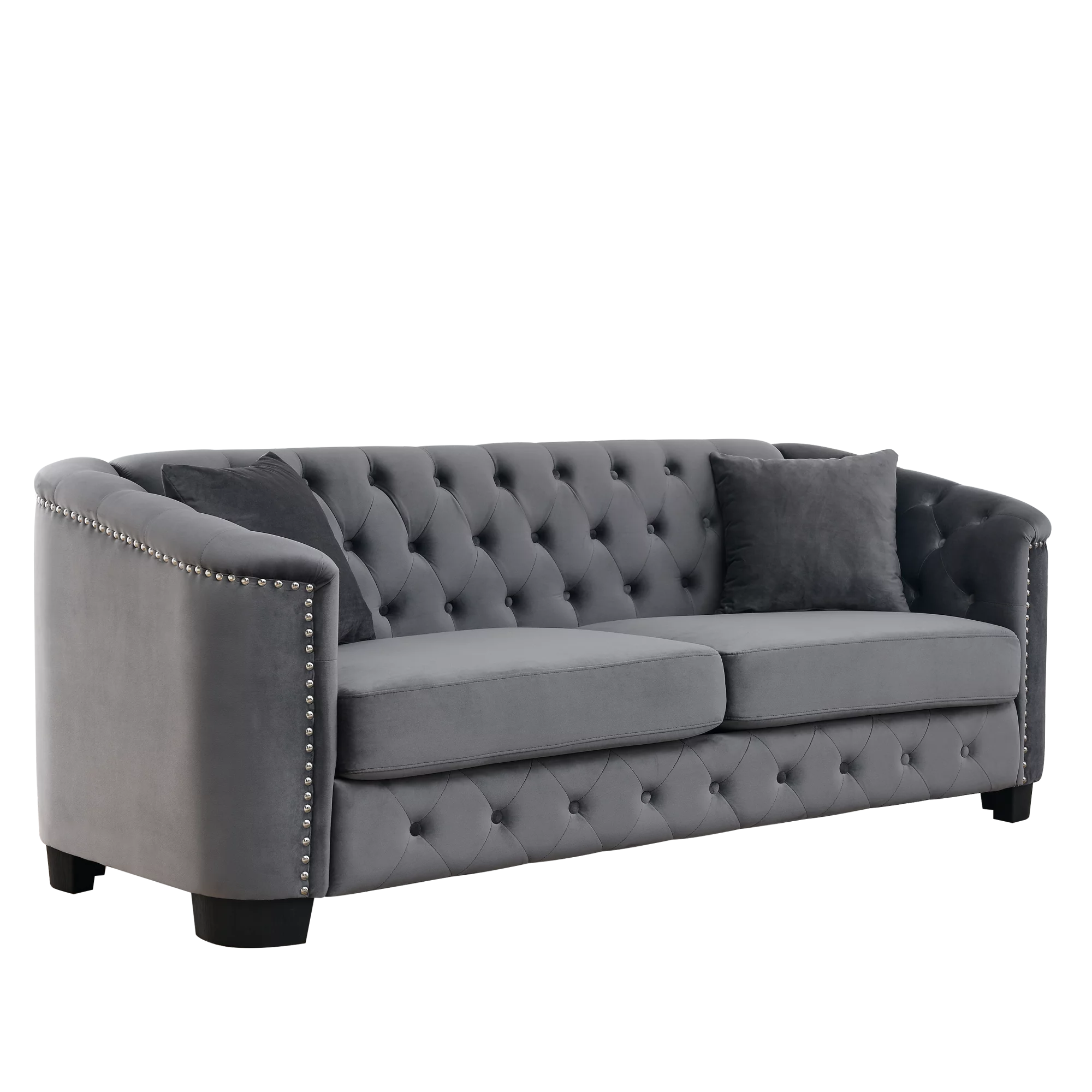 77-Inch Modern Chesterfield Velvet 3-Seater Sofa with Tufted Backrests, Grey E686