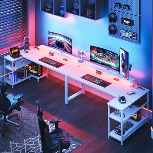 ODK 48 Inch L Shaped Gaming Desk with USB Charging Ports and LED Lights S136