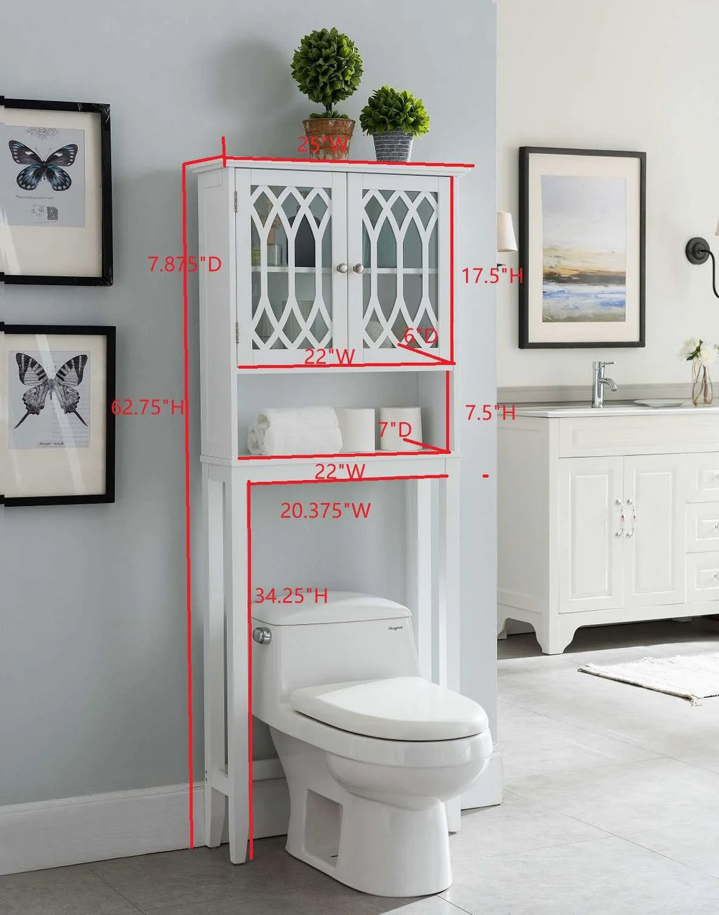 Kings Brand Furniture Over the Toilet Bathroom Storage Cabinet, White W5842