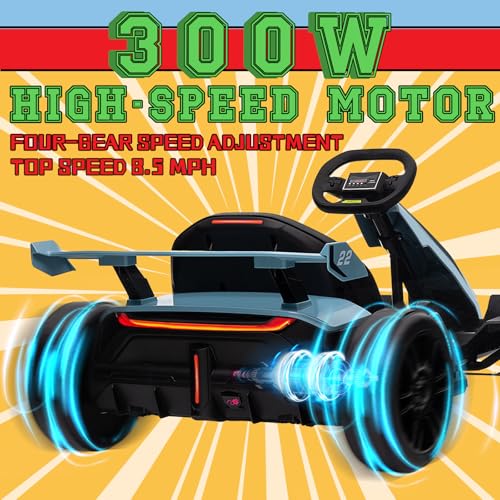 KerryYoo K61 Electric Drift Kart for Kids, 24V Ride On Toy with Adjustable Seat, Blue R5418