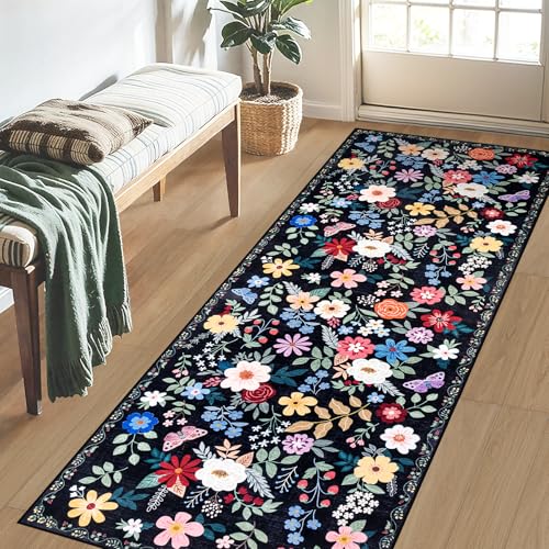 8x10 Floral Washable Area Rug for Living Room, Vintage Soft Non-Slip Carpet Z978379