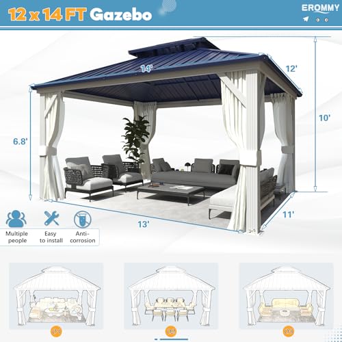 EROMMY 14'x20' Hardtop Gazebo Double Roof Galvanized Steel Outdoor Pavilion G3084