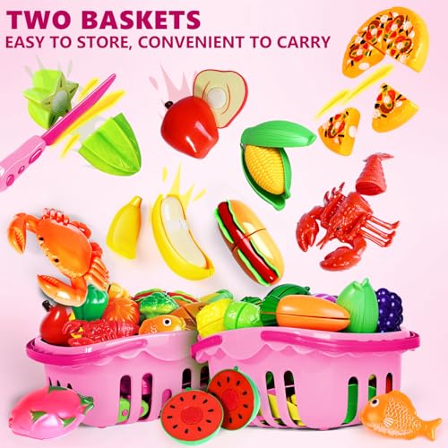 Play Food Set for Kids Kitchen, Pretend Toy with 2 Baskets J150