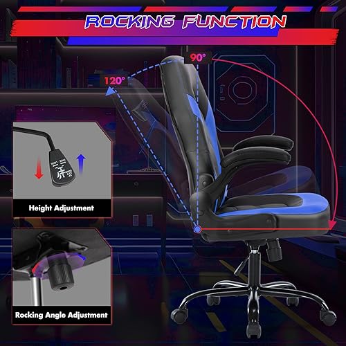 Sweetcrispy Ergonomic Gaming Desk Chair with Flip-up Armrest, Black Blue C253