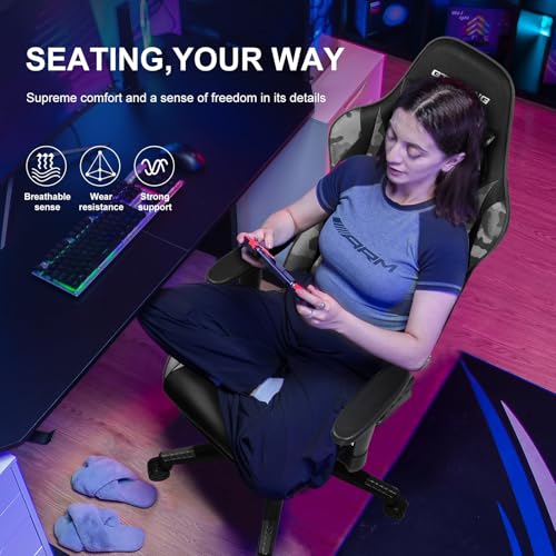 GTRACING Gaming Chair with Footrest, Ergonomic Reclining, Blue C551