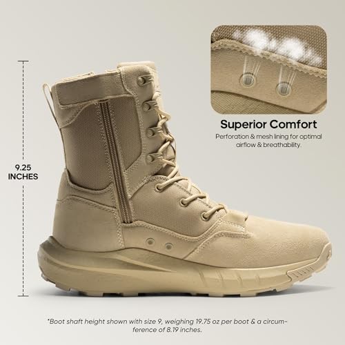 NORTIV 8 Men's Military Tactical Combat Boots Side Zipper Leather Lightweight 8 Inches K585047