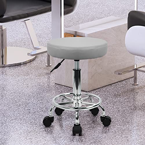 KKTONER PU Leather Round Rolling Stool with Foot Rest Swivel Height Adjustment (Pink) Q8561