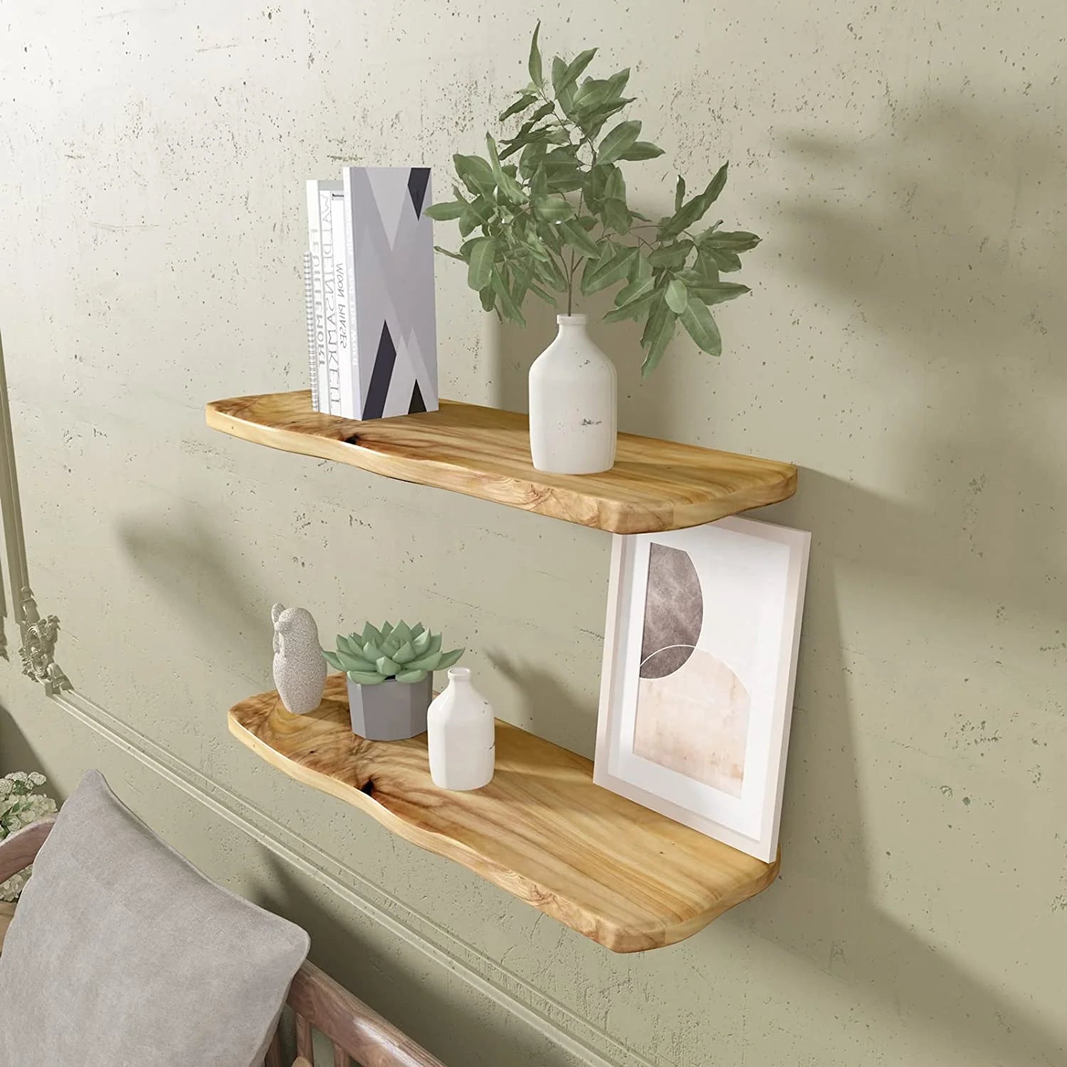 24 Inch Cedar Natural Edge Floating Shelf Set of 2 T53365